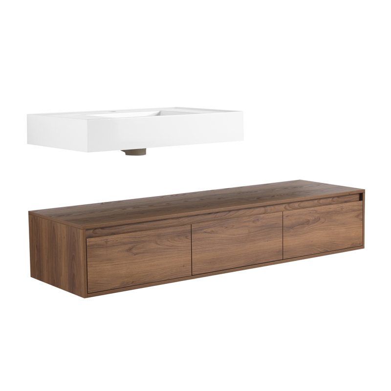 " Wall-mounted Bathroom Vanity With Resin Sink, Soft-close Drawer, And Elegant Floating Mount Design For Modern Style
