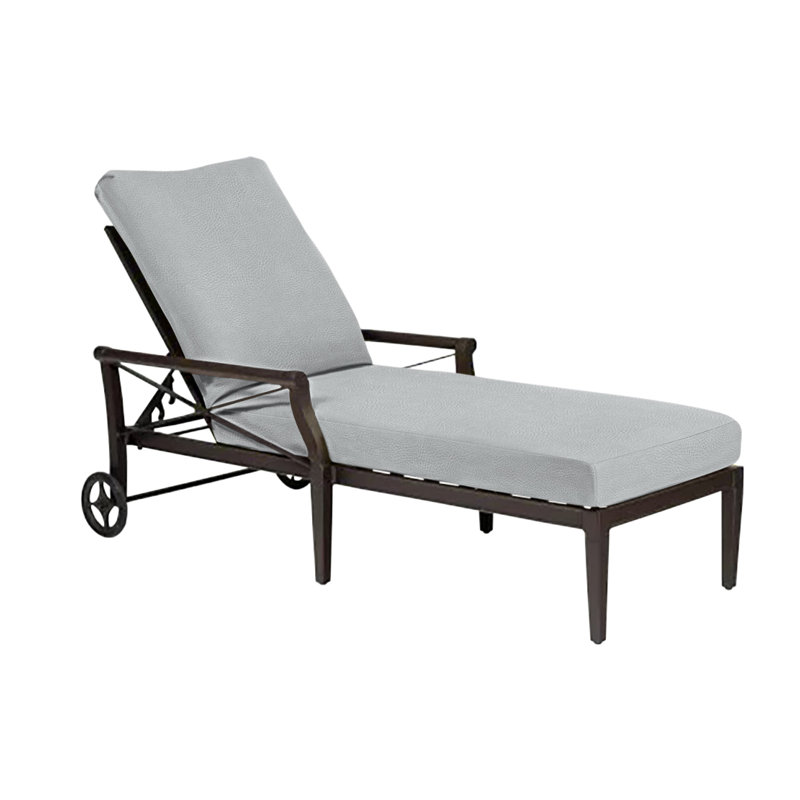 Andover Outdoor Metal Chaise Lounge , Cushion Included, Brisa Dove Grey Distressed Faux Leather, Chestnut Brown