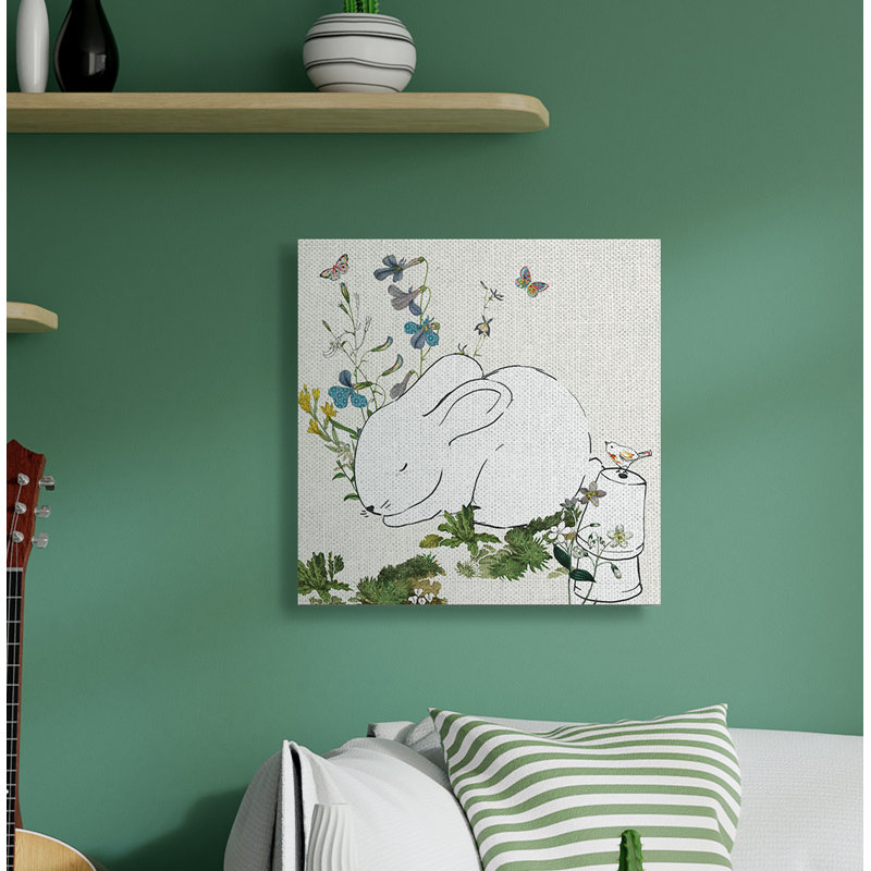 Lapin endormi, jardin de papillons doux, Toile tendue, H 30 po x l 30 po x 1,5 po