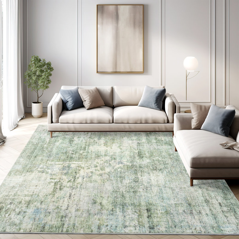 Tapis moderne lavable antidérapant (vert), Rectangle 6 pi x 9 pi