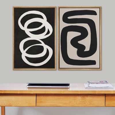 Motif bicolore géométrique noir et gris de formes abstraites, art moderne, décoration bohémienne, 2 pièces