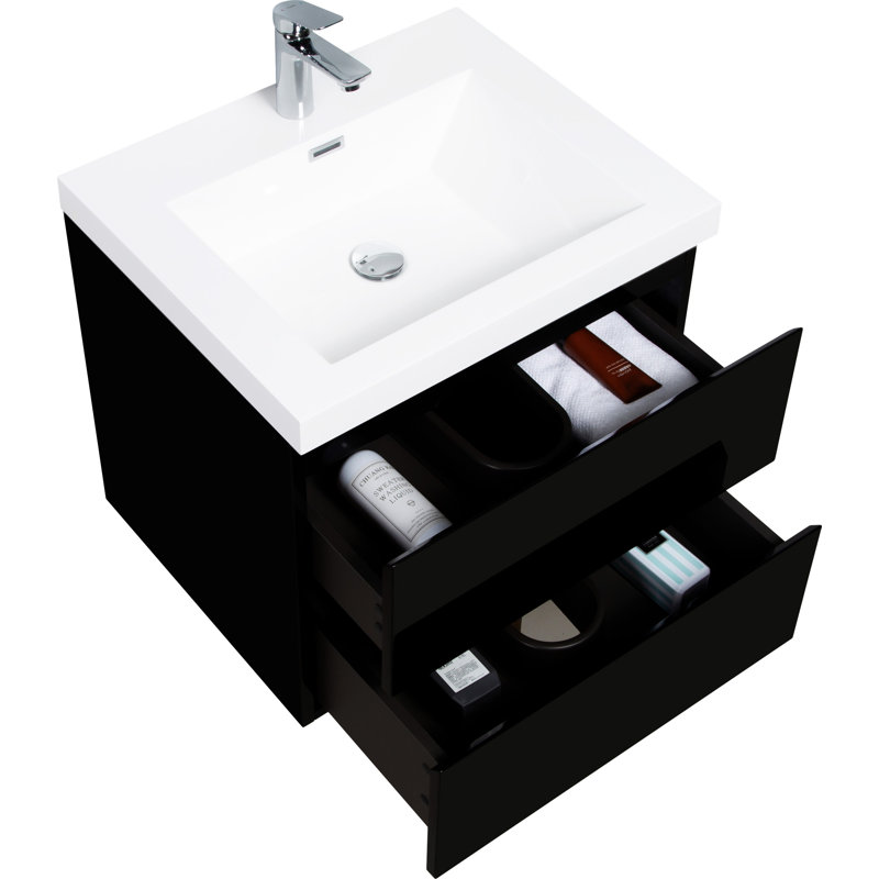 Meuble-lavabo 24 po avec résine et tiroir, Noir