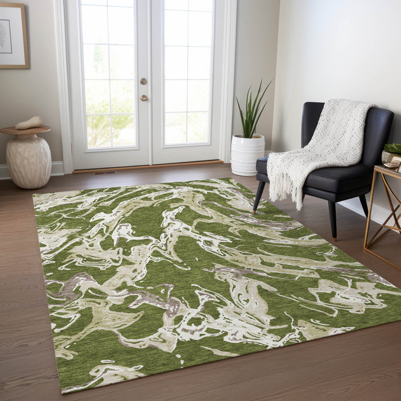Lani Green Washable Indoor-Outdoor Rug - , 3' x 5'
