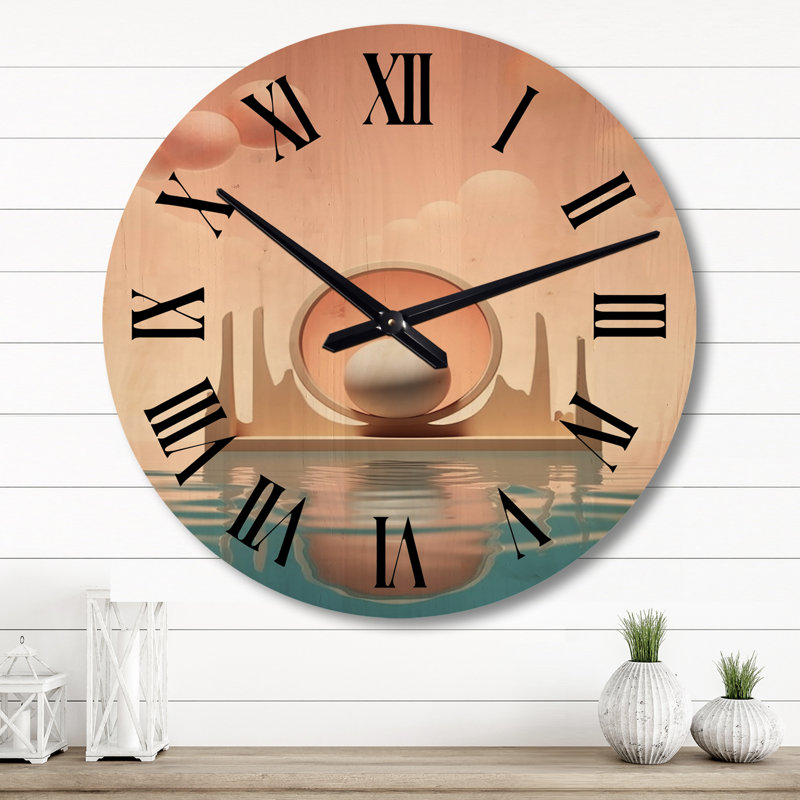 Graphic Bliss Retro Futuristic Architecture IV - Horloge murale en bois, Grand