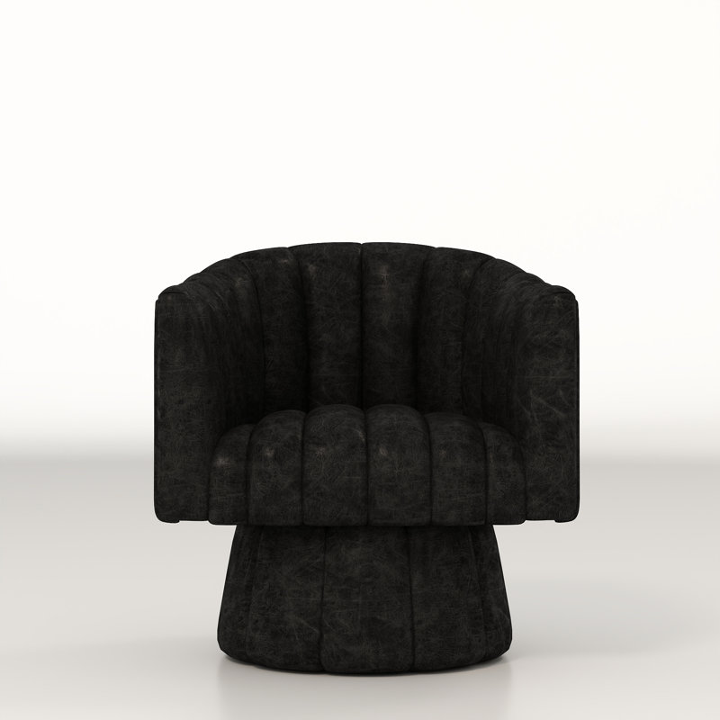 Murrow Upholstered Swivel Barrel Chair, Black Polyester