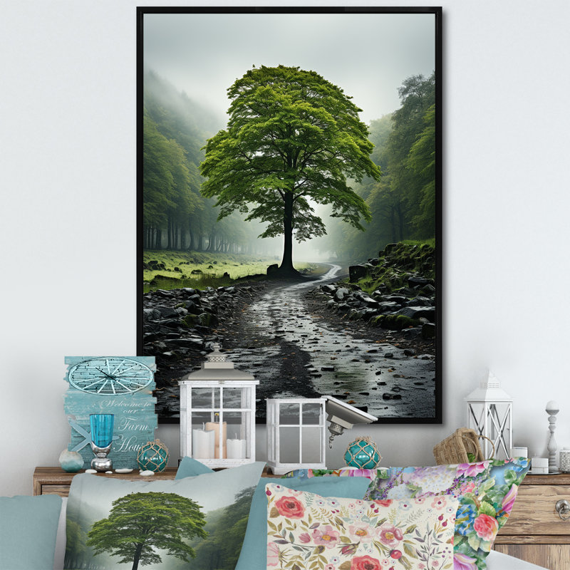 «Green Trees Mute Treescape», reproduction d'art sur toile, H 40 po x l 30 po x P 1,5 po, Cadre flottant noir