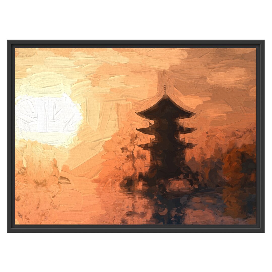 Gerahmtes Wandbild Chinesisches Haus am See Kunst