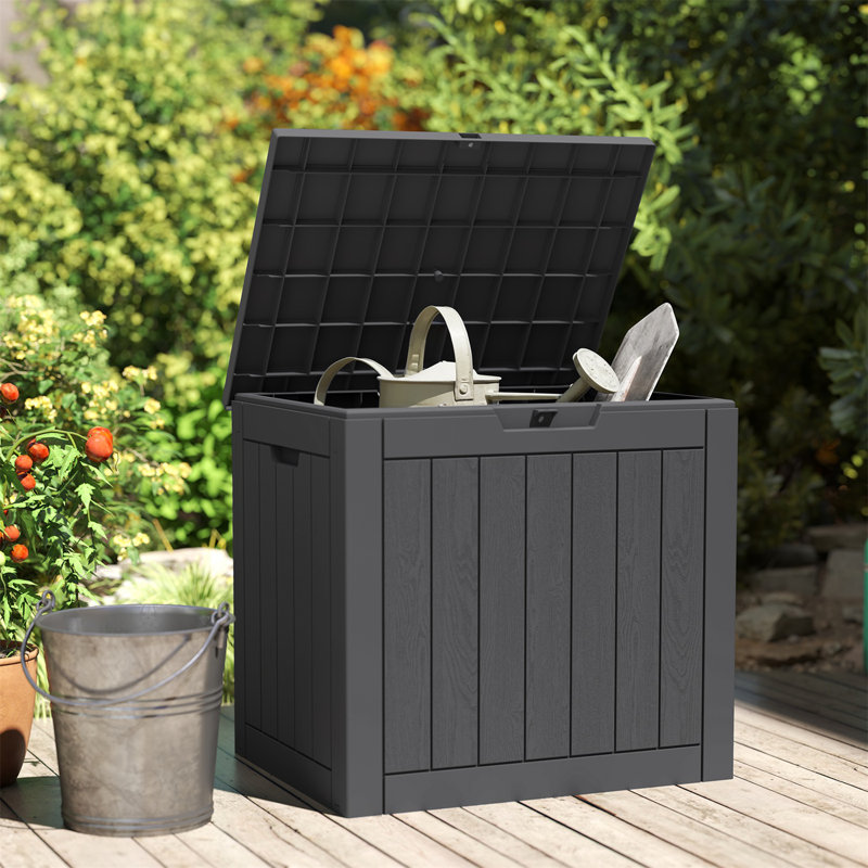 31 Gallon Deck Box, Waterproof Outdoor Storage Box with Lockable Lid for Patio, Garden & Pool, Black