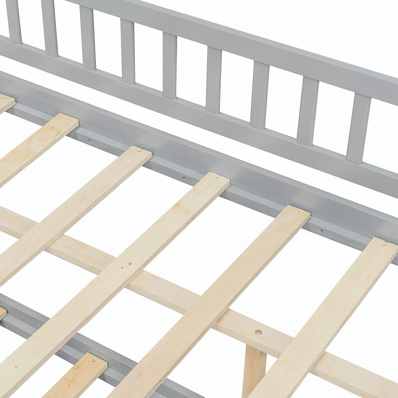 Lit double en bois avec lit gigogne simple, gris, Grey