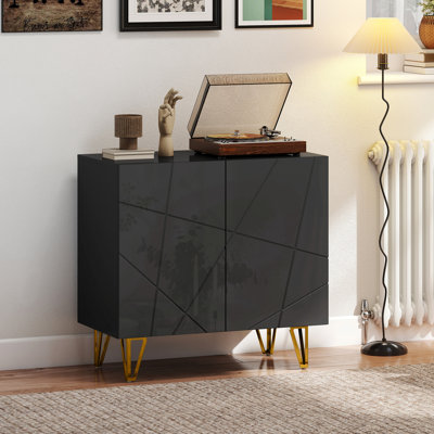 HOMCOM Storage Cabinet, Freestanding Sideboard with Adjustable Shelf, Black