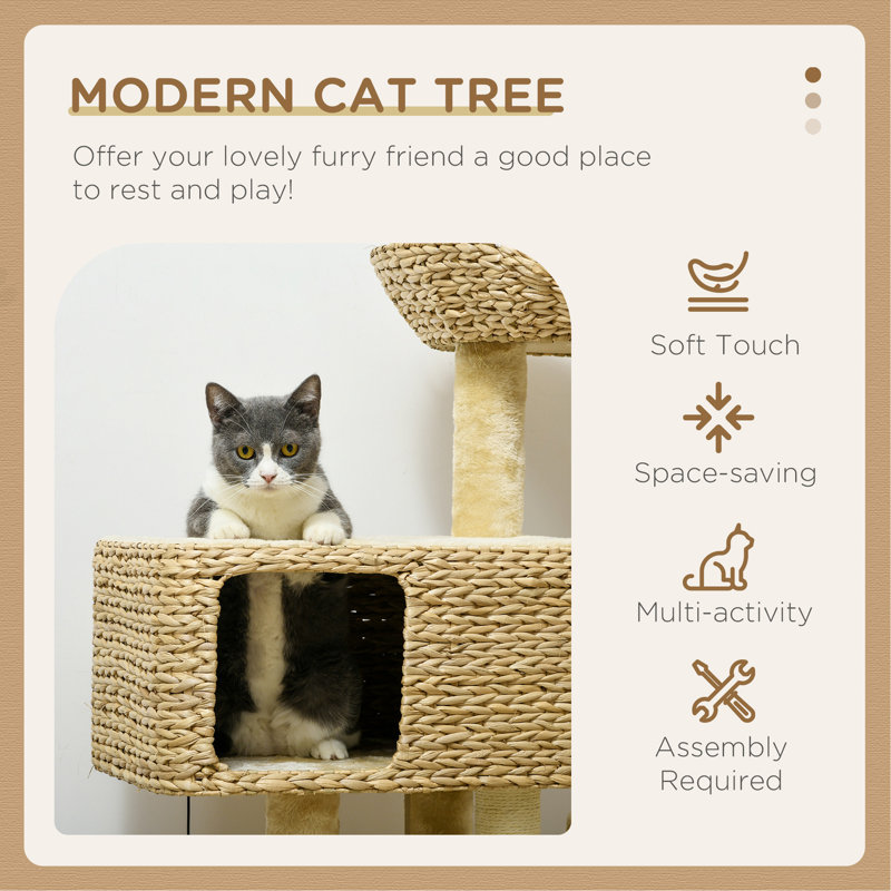 Beige Sisal Cat Tree with Condo and Hammock