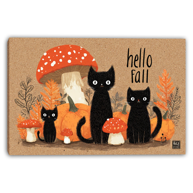 «Hello Fall Cats», art mural sur toile tendue, H 36 po x l 48 po