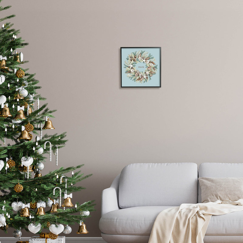 Couronne de paix côtière des fêtes at-145, Giclée encadrée noir minuit, H 12 po x l 12 po x P 1,5 po