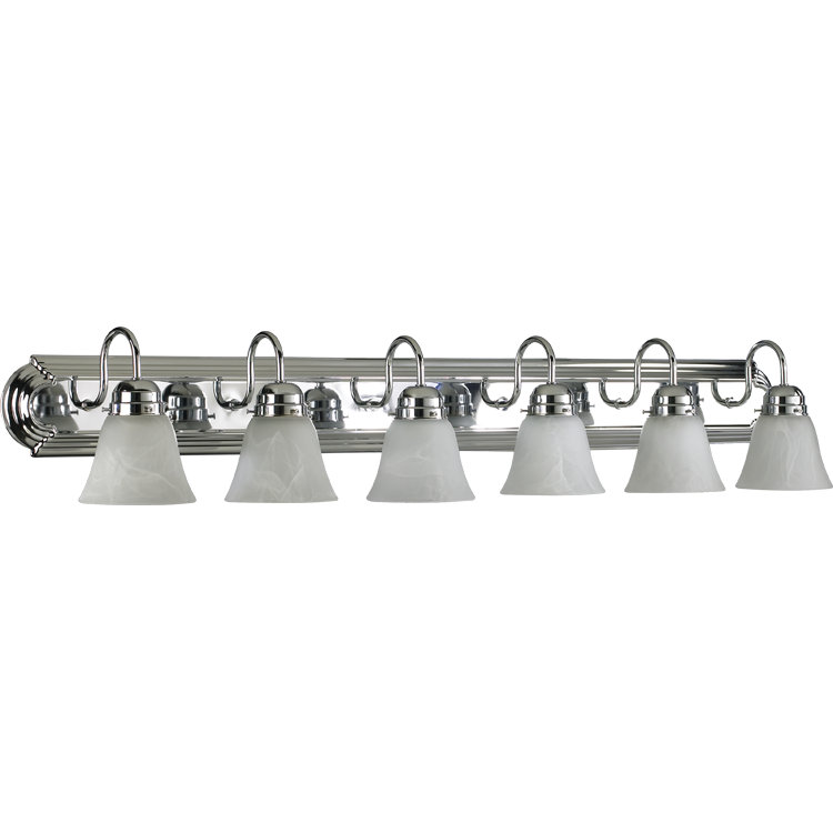 Wolfgram 6 - Light Dimmable Vanity Light, 100w, White Faux Alabaster Glass, Chrome