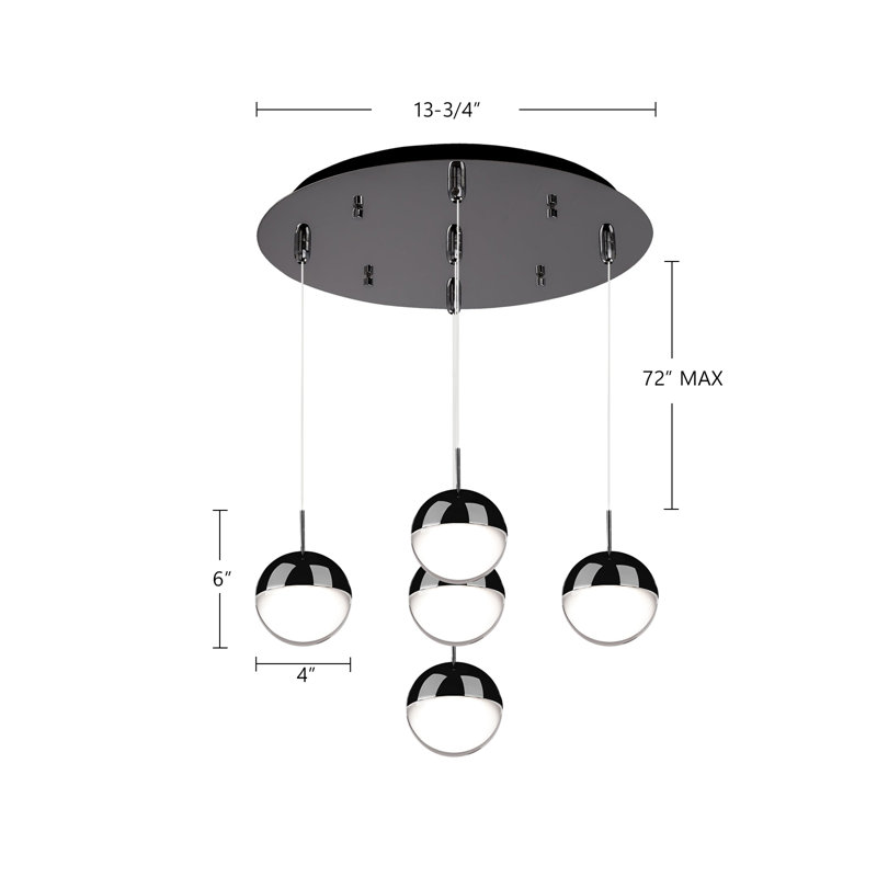 Pluto LED Pendant, Black Chrome, 5 Lights, 44 W