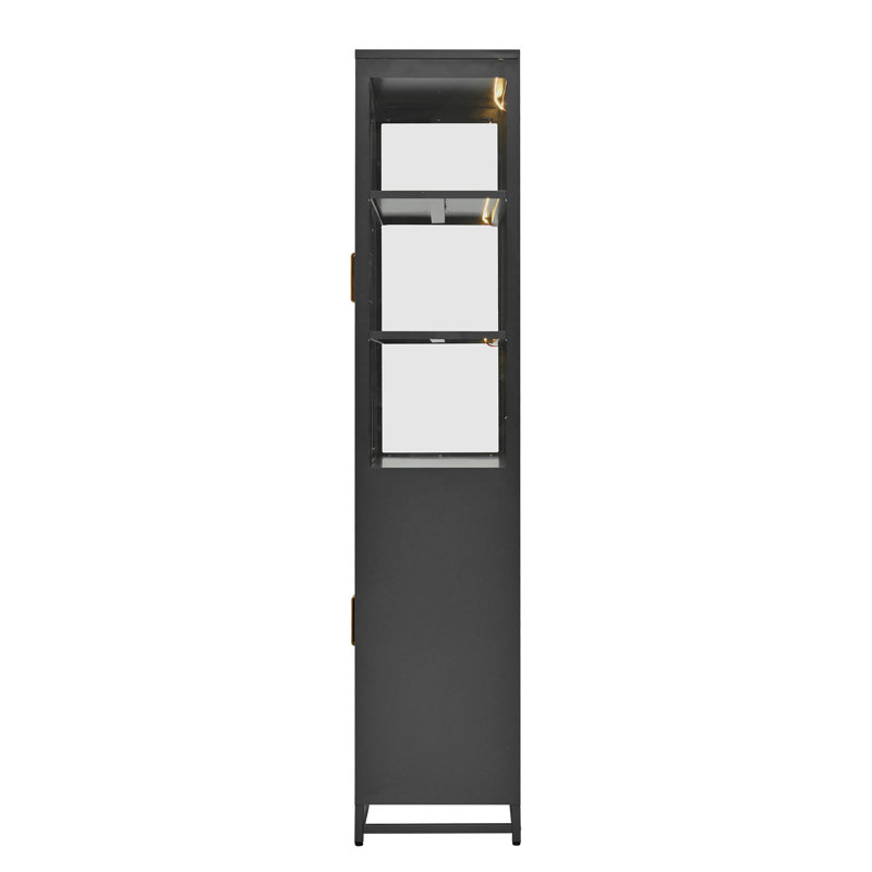 Vitrine de 76,75 po de hauteur avec portes en verre et lumières DEL, Noir