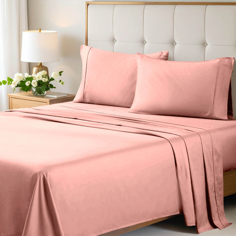 Ensemble de draps en satin de coton à densité de tissage 700 fils Verdie Écosse, Grand, Rose