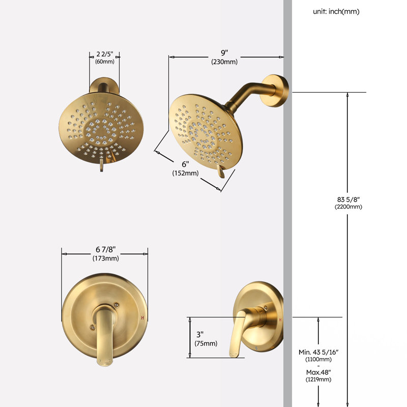 Single-Lever 5-Function Shower Mixer With 1.8 GPM Flow Rate And Included Valve, Gold