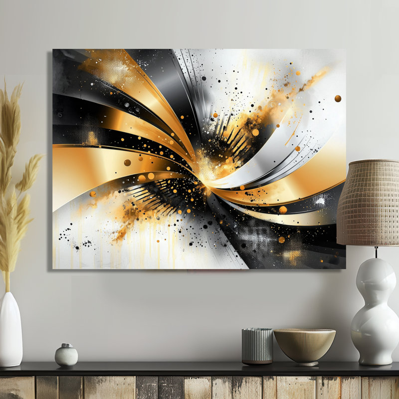 Fractal Waves Of Dark Golden Fusion IV - Abstract Metal Wall Decor, Fractal Metal Print, 12" H x 20" W x 0.84" D