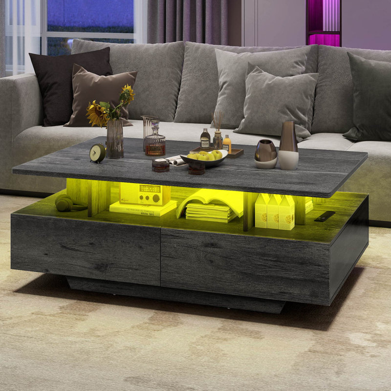 Ellise LED Coffee Table with 4 Drawers, Charcoal Oak