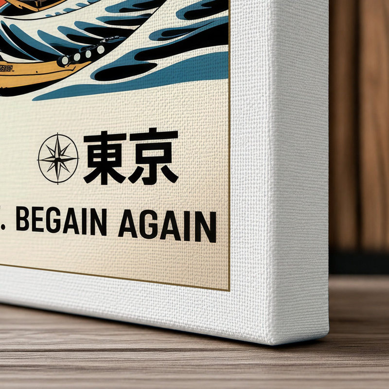 Tokyo Wave Rising Japandi - Wrapped Canvas, 30x20 - 76.2 x 50.8 cm, White Border