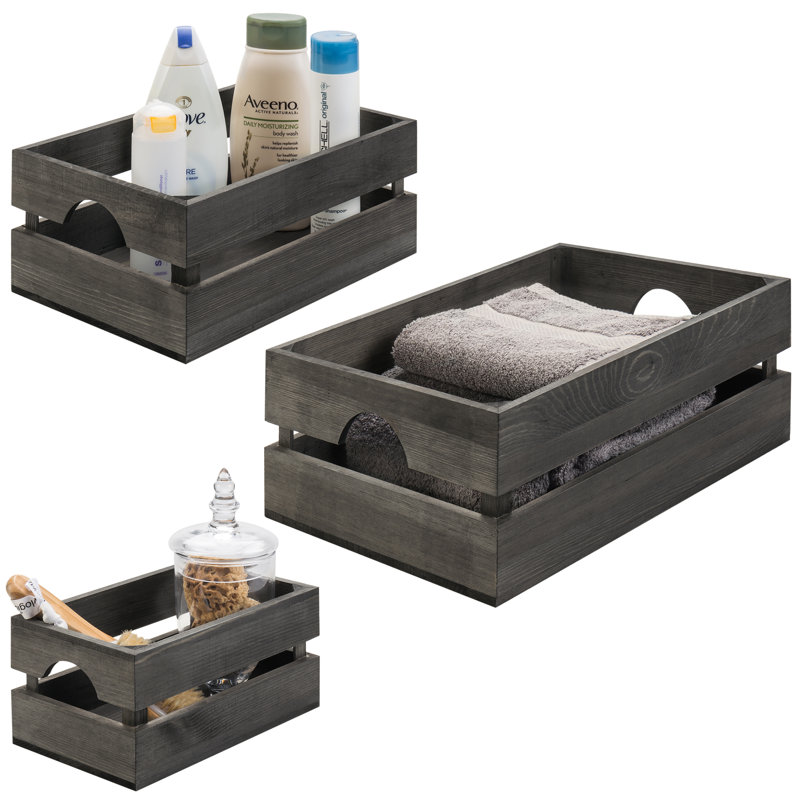 Ensemble de 3 caisses en bois massif, Gris