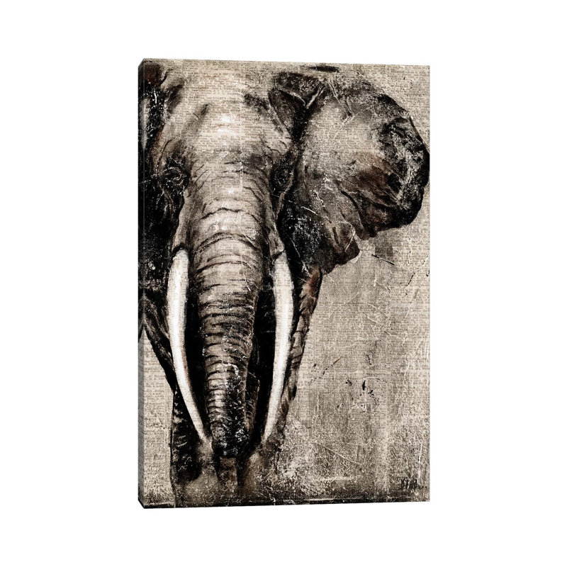 Éléphant sur papier journal par Patricia Pinto - impression d'art graphique, H 60 po x l 40po x P 1,5 po, Toile tendue