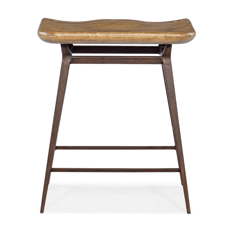 Vintage Natural Wood and Metal Counter Stool