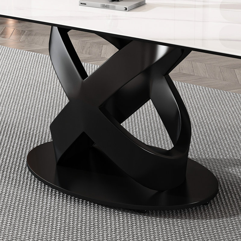 Table de salle à manger rectangulaire de luxe de 71 po avec plateau en pierre frittée et base en acier au carbone, stable à la chaleur, pouvant accueillir 6 à 8 personnes Blanc facile à entretenir, dans la cuisine et