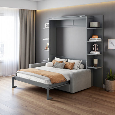 Grand lit escamotable avec canapé convertible - armoire de lit murale peu encombrante, pliable avec matelas (jusqu'à 10 po), fabrication en bois aggloméré de qualité industrielle