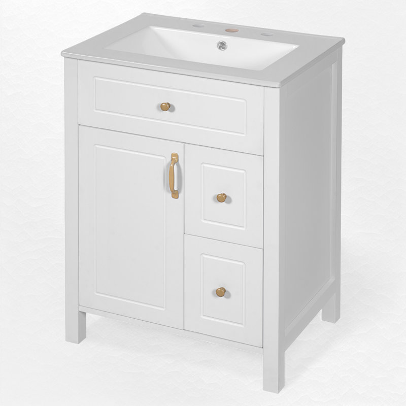 Meuble-lavabo simple 24 po avec plateau en céramique, White