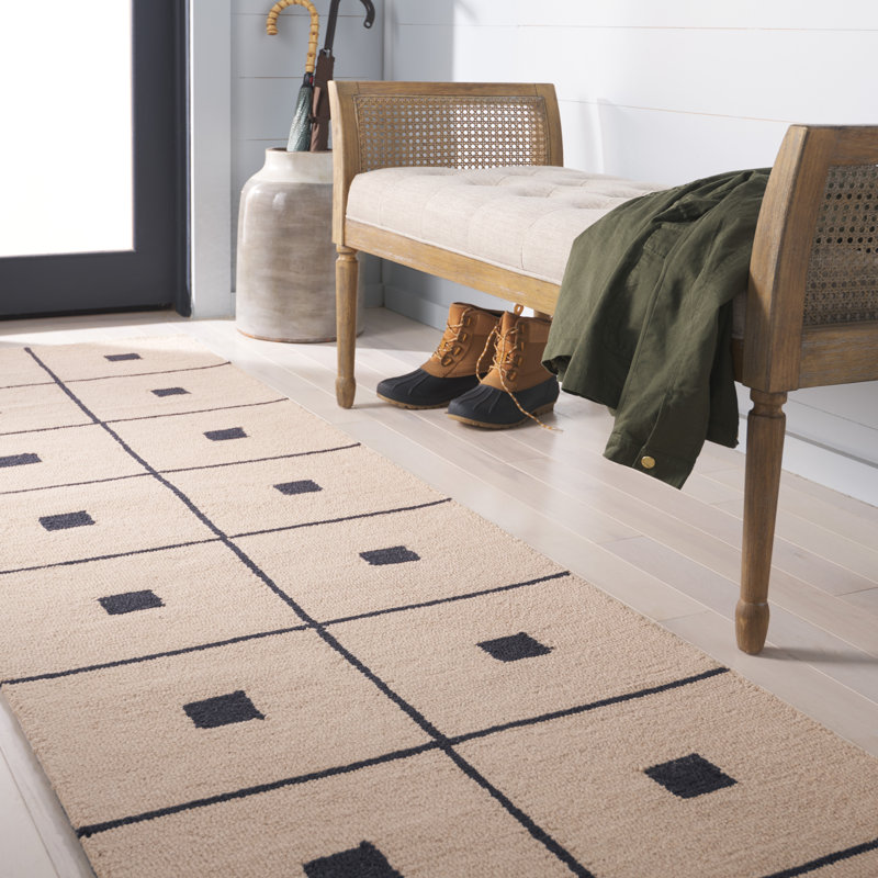 Beige and Black Geometric Hand Tufted Wool Area Rug