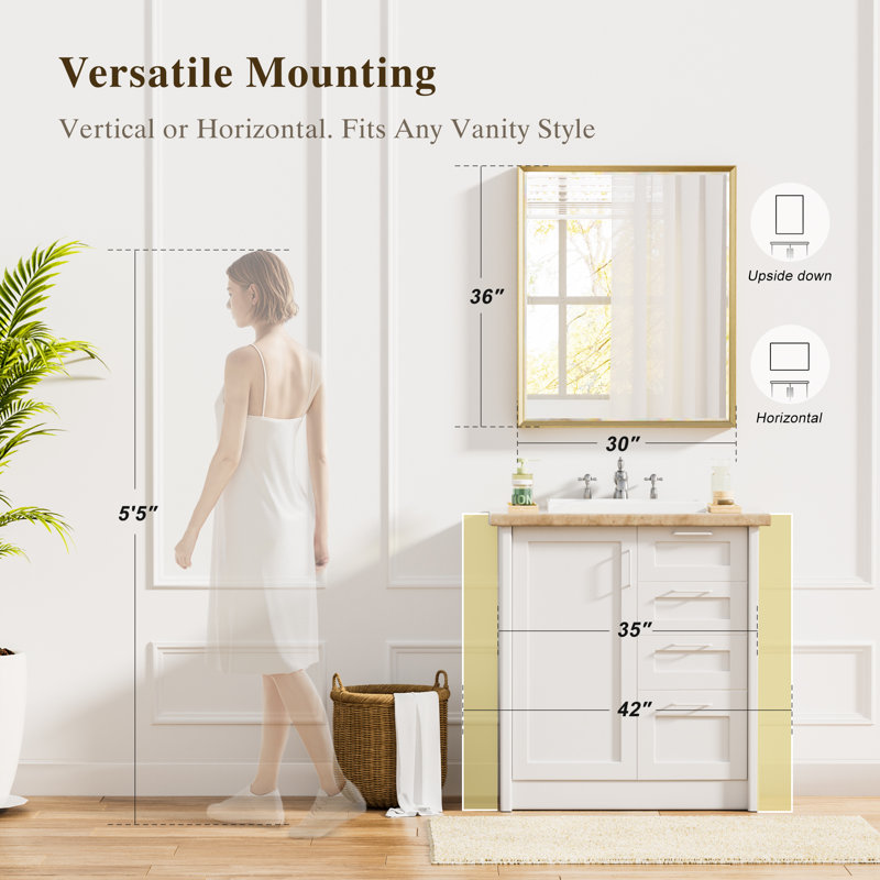 Miroir de salle de bain, Doré, 30''×36''