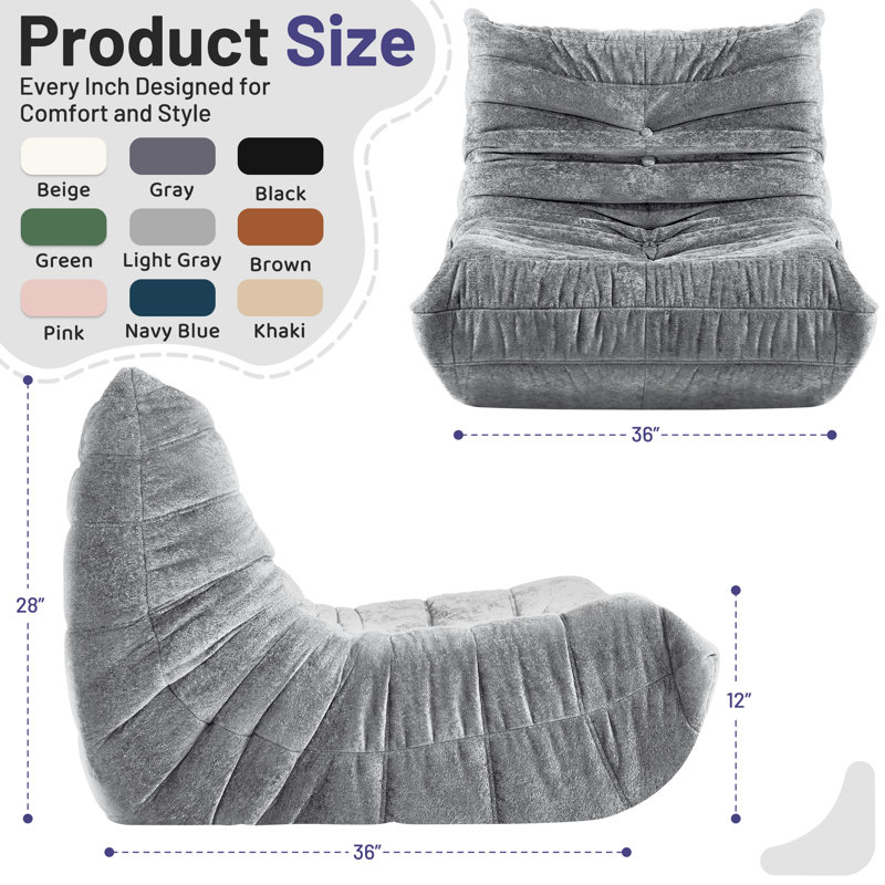 Bean Bag Chair, Giant Bean Bag Chairs For Adults, Bean Bag Sofa With Filler, Memory Foam Bean Bag Couches Fireside Lazy Sofa For Living Room, Bedroom, Office