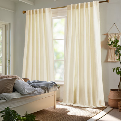 Tufted Stripe Linen Modern Farmhouse Room Darkening Curtains (Set of 2)