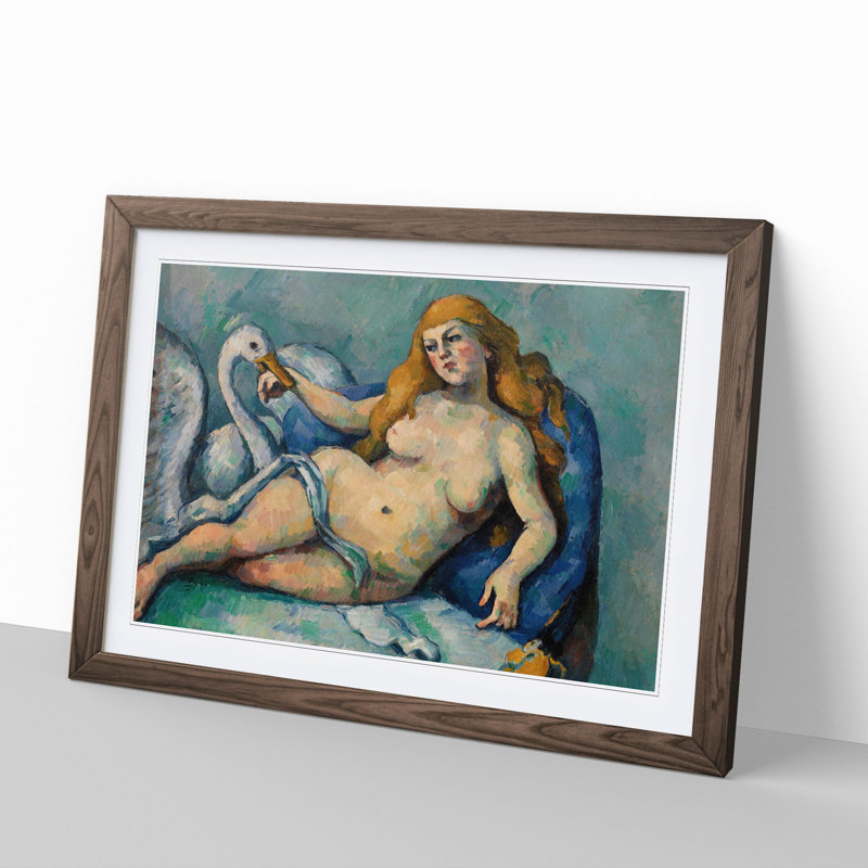 Leda and the Swan by Paul Cezanne - Picture Frame Painting, Walnut Framed, 48cm H x 65cm W x 2cm D