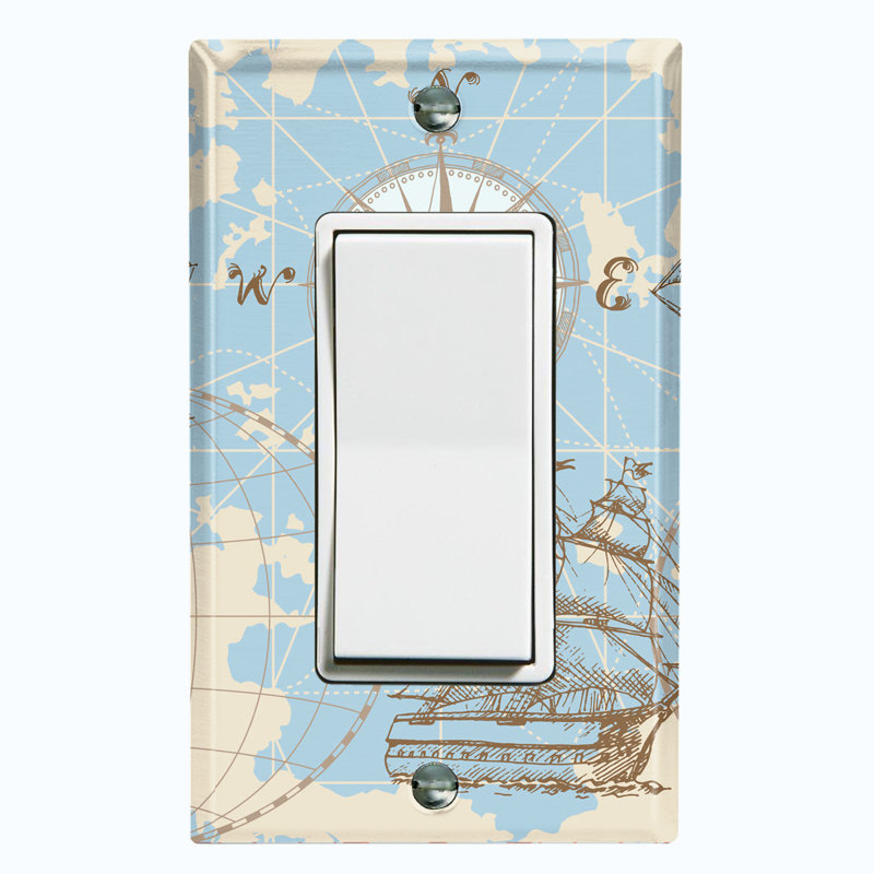 Plaque murale d'interrupteur à bascule World Sea Ship Globe Compass 1-Gang