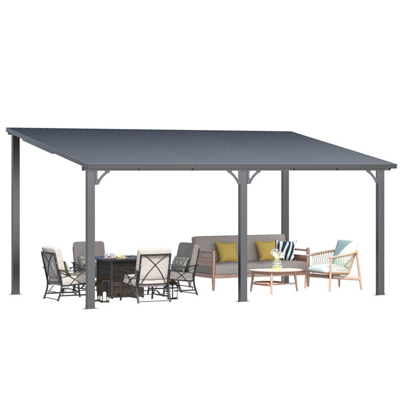 Hardtop Gazebo With Galvanized Steel Sloping Roof, 98.4" H x 201.6" W x 110.4" D 
