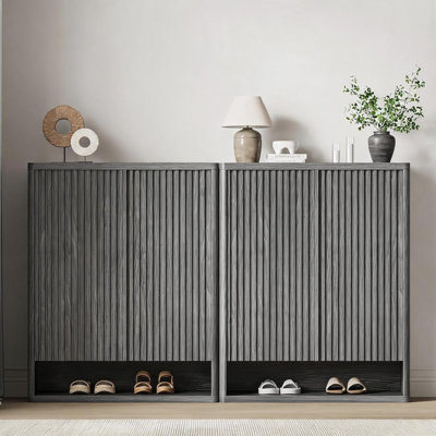 63" Fluted Shoe Cabinet, Adjustable Shelves, Holds 50-60 Pairs, Grey Entryway Organizer