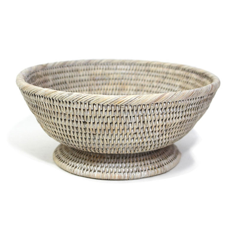 Panier rond à piédestal, Blanc délavé