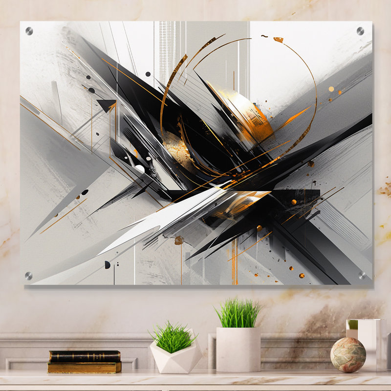 Décoration murale en acrylique noir à multiples facettes tourbillons III - cubisme, H 12 po x l 20 po