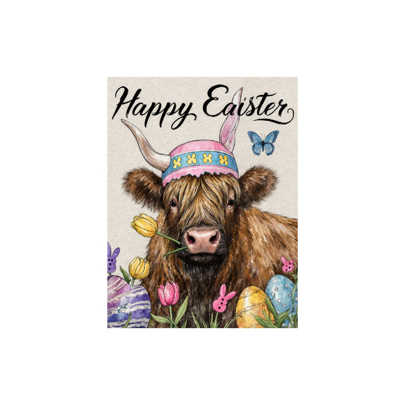 Joyeuses Pâques Highland, drapeau de vache 70 x 47 pouces, pour décoration saisonnière