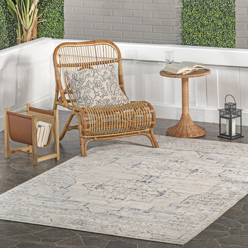 Tapis intérieur / extérieur lavable à la machine Lolita Medallion, Rectangle 7 pi 5 po x 9 pi 6 po
