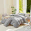 Ensemble de housse de couette à rayures 100% coton lavé DONEUS, ensemble de literie texturé 3 pièces avec fermeture à glissière-121384193-121384187