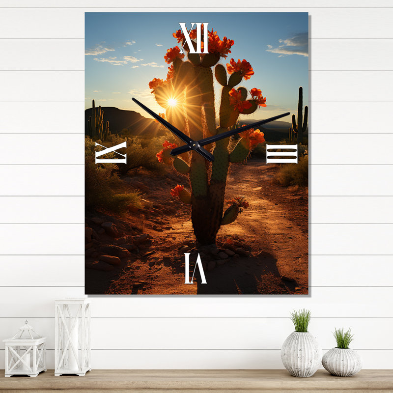 Désert du désert à l'aube - Horloge murale florale, H 28 po x l 12 po x P 1 po