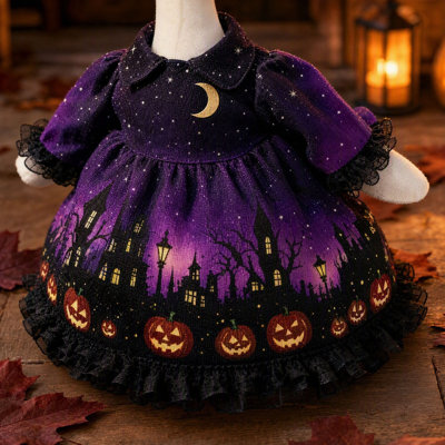 Décorations d'Halloween : Ensemble de costume d'Halloween pour porche avec robe imprimée et chapeau de sorcière, château hanté, citrouille, décor de jardin pour les fêtes