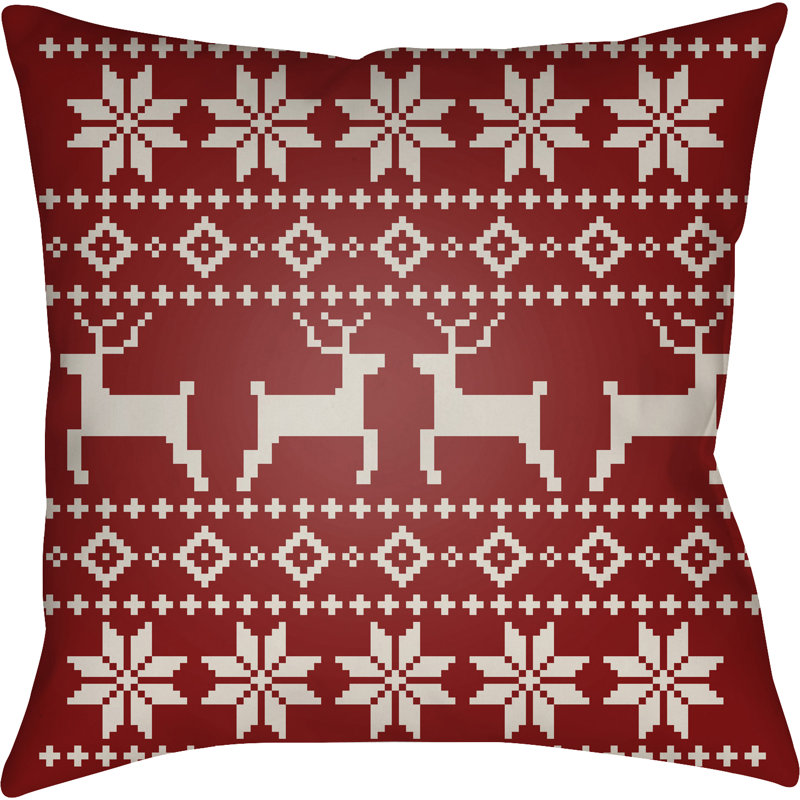 Fair Isle Indoor/Outdoor Throw Pillow, 18" H x 18" W x 4" D, Red/Beige