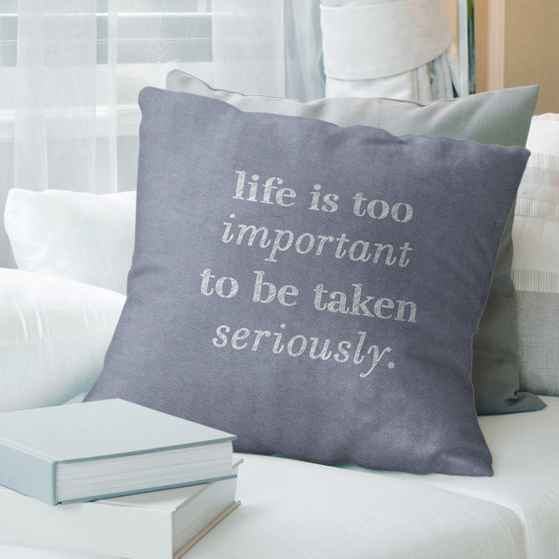 Housse de coussin Handwritten Life & Levity, 20 po X 20 po, Bleu / blanc, Housse de coussin seulement - sans coussin