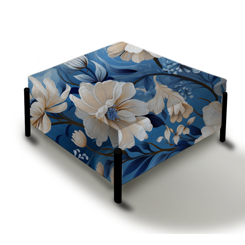 Motif de pivoines bleues et blanches enchantées II - grand repose-pieds carré floral