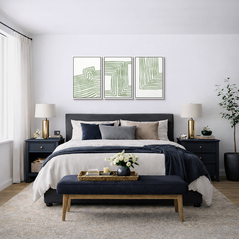 «Lin», art géométrique linéaire rayé vert doux, images murales minimalistes abstraites biologiques modernes, impression sur toile encadrée, 3 pièces, art mural: 16 po x 24 po x 3 pièces, 24 po x 36 po x 3 pièces